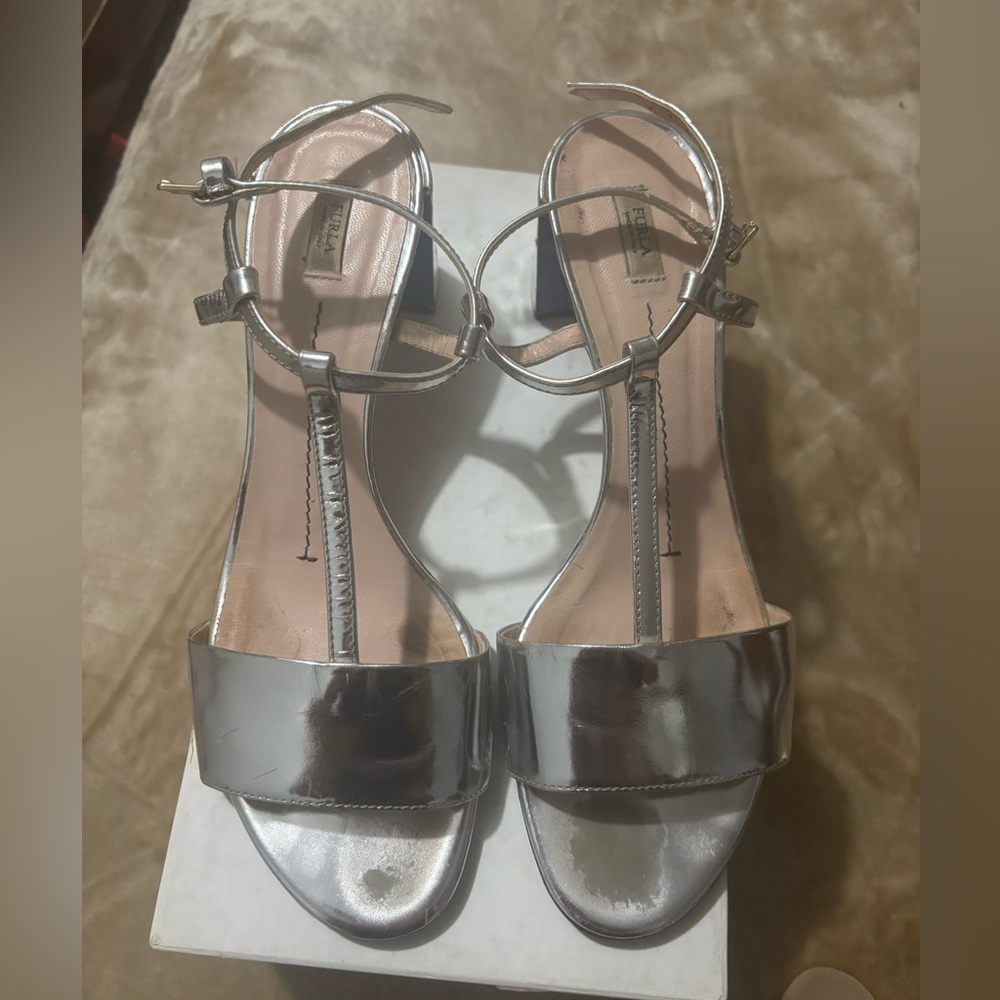 Furla Silver Stiletto Heels Strappy Sandals